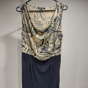 ZEN KNITS BLACK AND TAN ZEBRA PRINT BODICE BLACK SKIRT COWL NECK WOMEN'S SIZE M